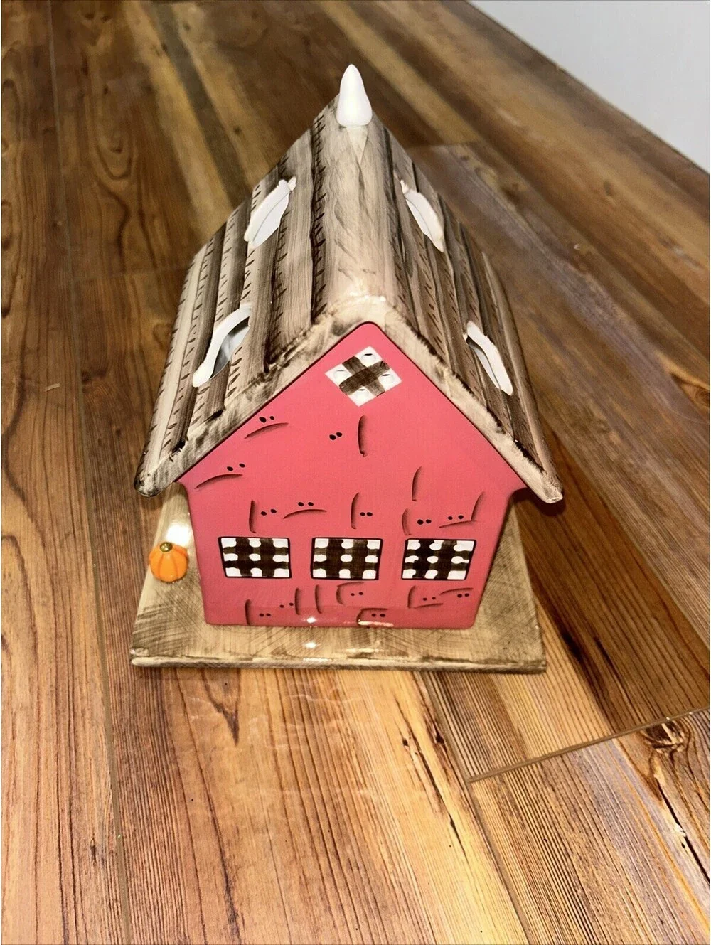 RARE 90s Bath & Body Works White Barn Ceramic Pumpkin Haunted Barn Luminary